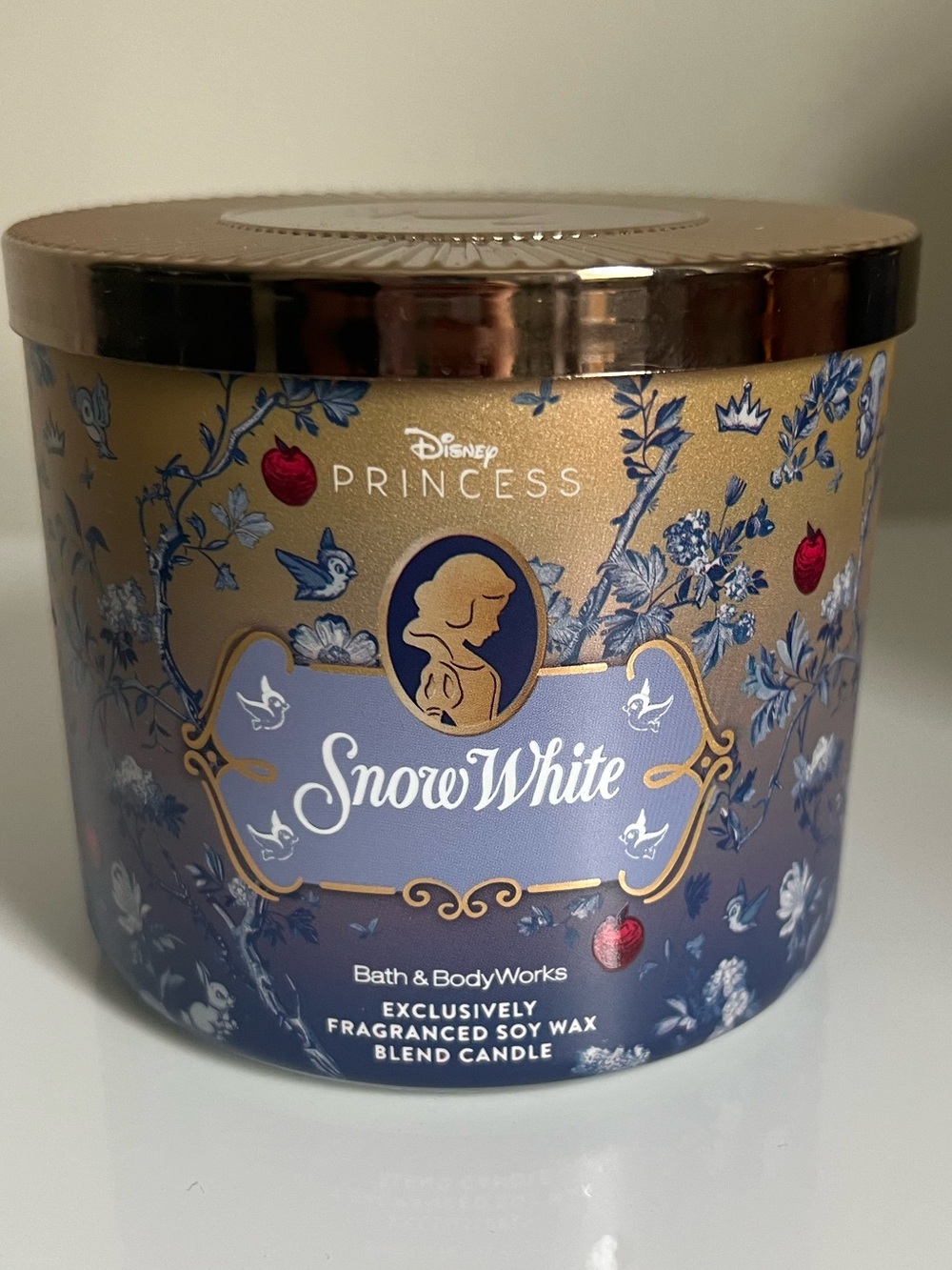Bath & Body Works Snow White Decorative Candle - Blue, Gold & Red